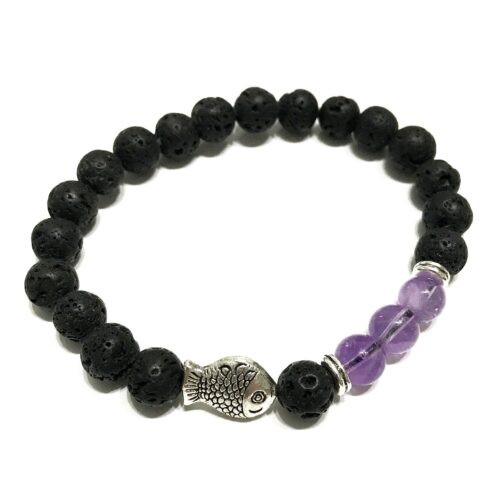 Armband Lavasteen  - Vis amethist