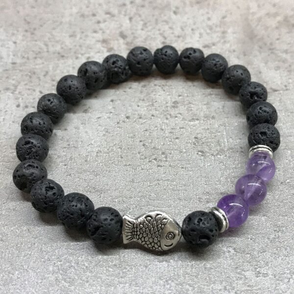 Armband Lavasteen  - Vis amethist