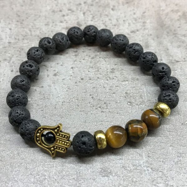 Armband Lavasteen  - Hamsa Tijgeroog