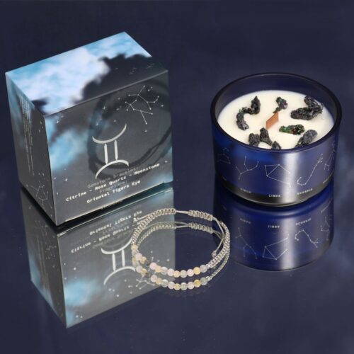 Sterrenbeeld Kristallen Kaars met Edelsteen Armband - Tweelingen
